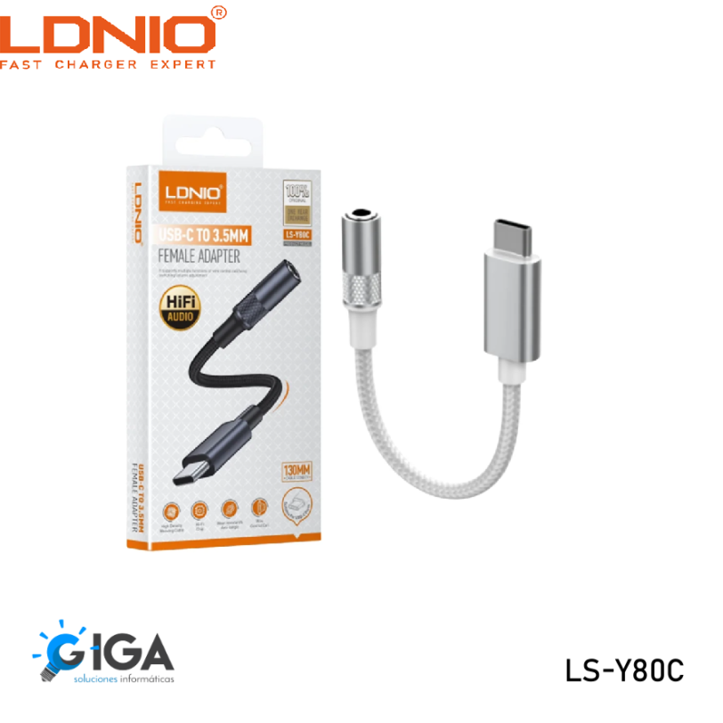 ADAPTADOR USB-C A HEMBRA 3.5MM LDNIO LS-Y80C - GIGA soluciones informáticas