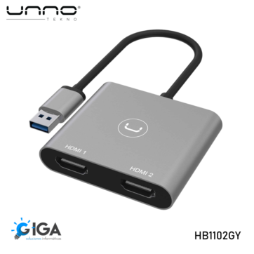 ADAPTADOR VIDEO USB 3.0 A HDMI X2 UNNOTEKNO HB1102GY