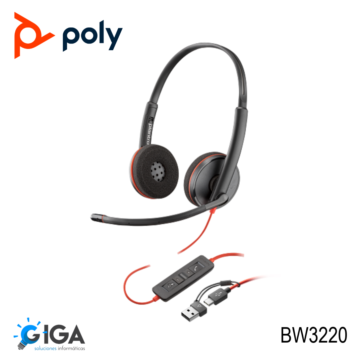 AUDIFONOS BIAURAL POLY BLACKWIRE 3220 USB-A/USB-C