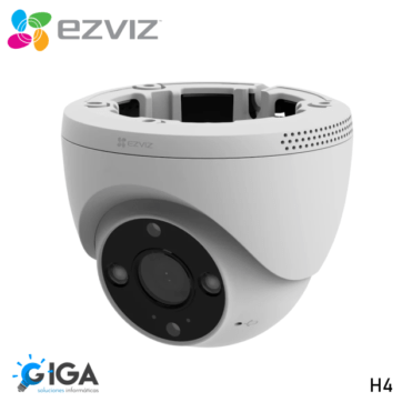 "Cámara de seguridad EZVIZ H4 2K tipo domo, adecuada para interior y exterior. Alta resolución, visión nocturna y detección avanzada."