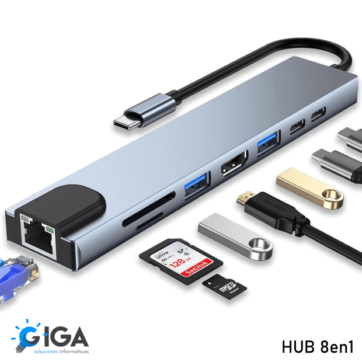 HUB USB-C 8 EN 1 HDMI TF/SD RJ45 USB-A USB-C