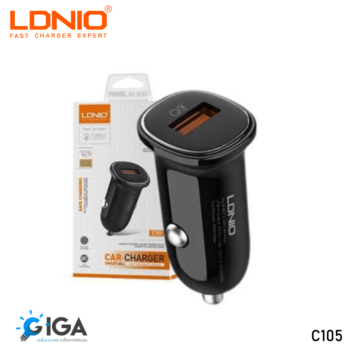 CARGADOR USB CIGARRERA CON CABLE USB-C LDNIO C105