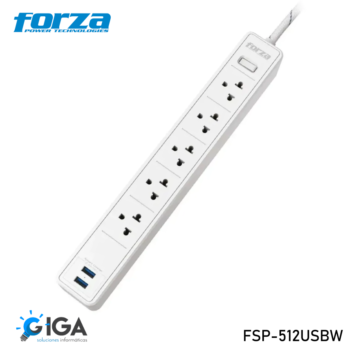 REGLETA FORZA CON SUPRESOR PICOS FSP-512USBW 5TOMAS 2 USB