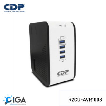 REGULADOR DE VOLTAJE CDP R2CU-AVR1008 1000VA/500W CON PUERTOS USB