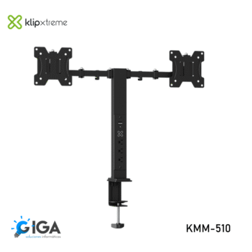 SOPORTE PEDESTAL 2 MONITORES KLIP KMM-510 CON REGLETA Y 2P USB-A-C