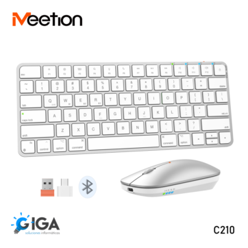 KIT TECLADO Y MOUSE INALAMBRICO Y RECARGABLE MEETION C210 BLANCO